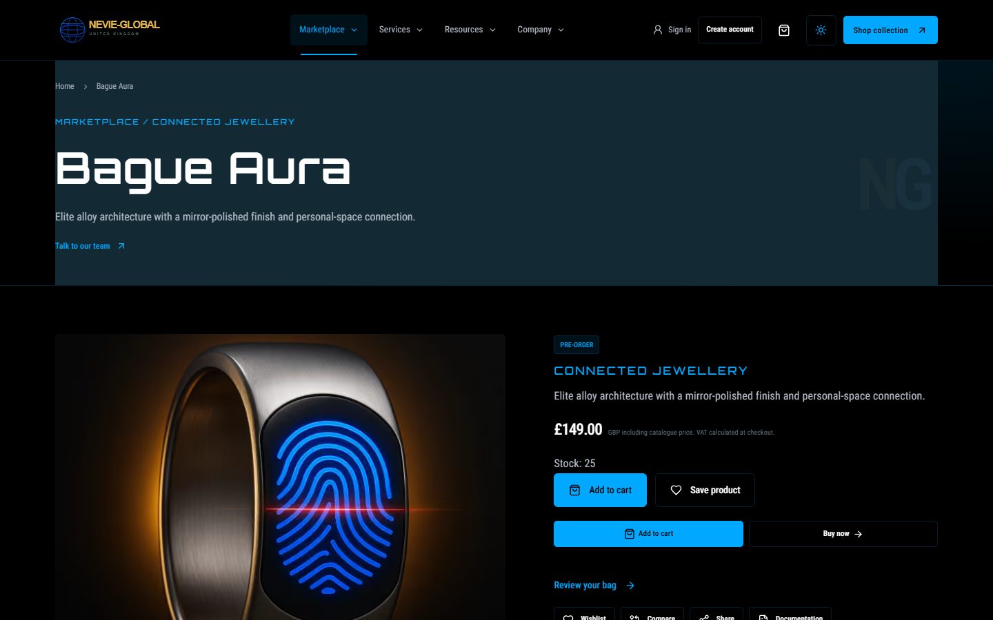 Product page — Bague Aura, sold on pre-order